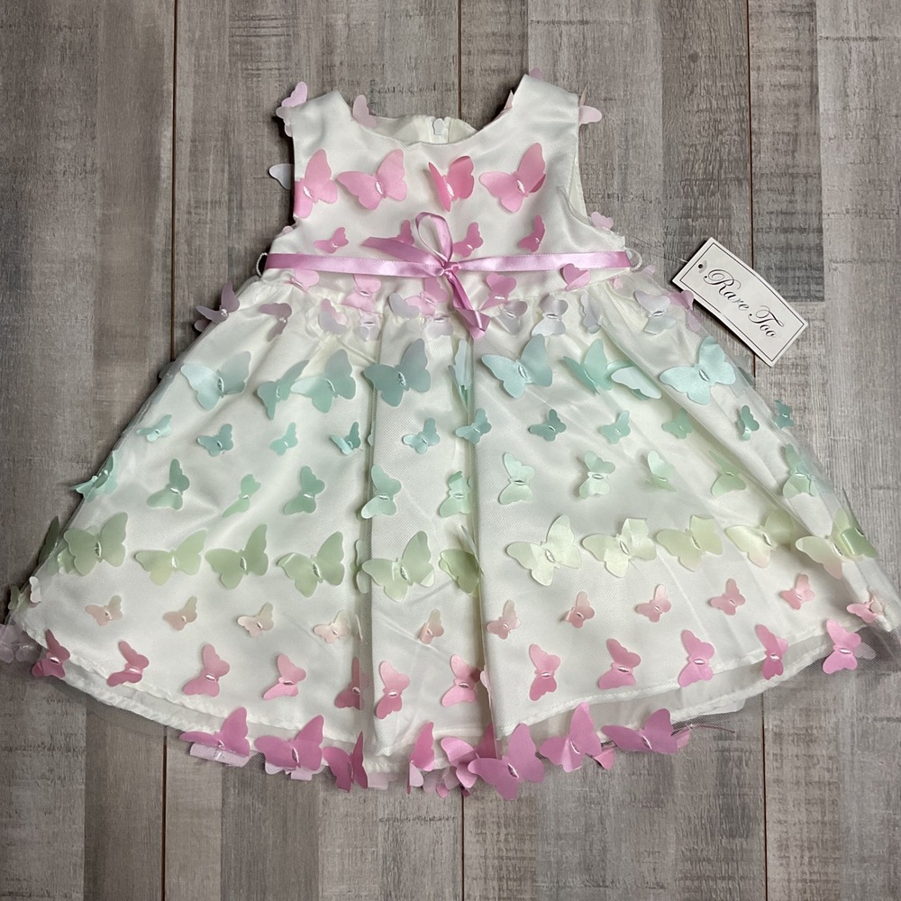 Rare Too Baby Girls 12M White 3D Butterfly Dress Set Pink Mint E118974 NEW